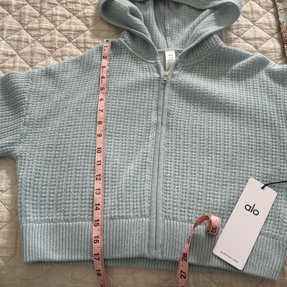 ALO Cashmere Plus Waffle Full Zip Hoodie - Crystal Blue NWT - Picture 9 of 9
